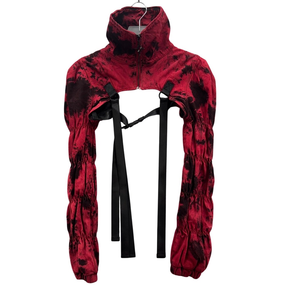 Dolls Kill Darker Wavs Modulation Red Acid Wash Puffer Shrug Size Large